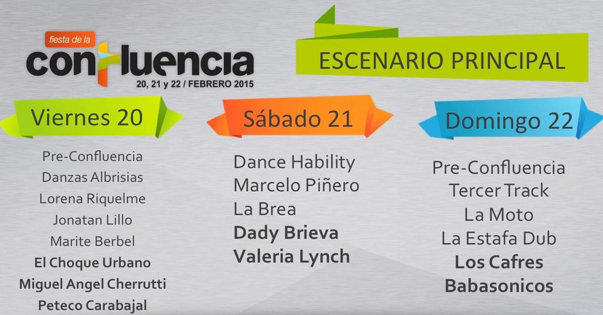 Grilla Artistas Fiesta de la Confluencia 2015 - Babasónicos, Los Cafres, Valeria Lynch