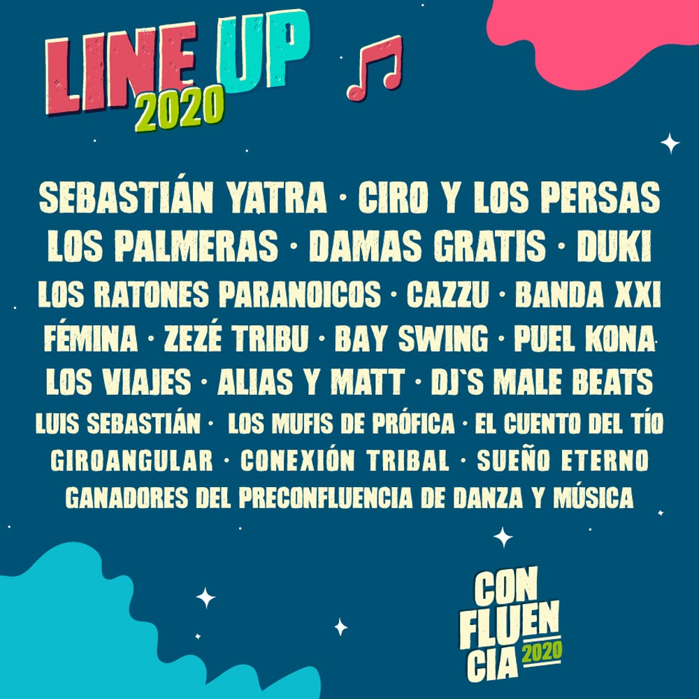 Grilla Fiesta de la Confluencia 2020 - Duki, Cazzu, Ciro y Los Persas, Los Ratones Paranoicos, Damas Gratis, Banda XXI, Sebastián Yatra, Los Palmeras
